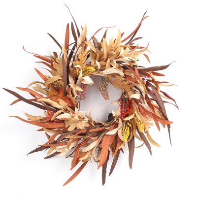 China Autumn style home dining room table wall silk background leaves ring decoration wreath artificial garland for sale