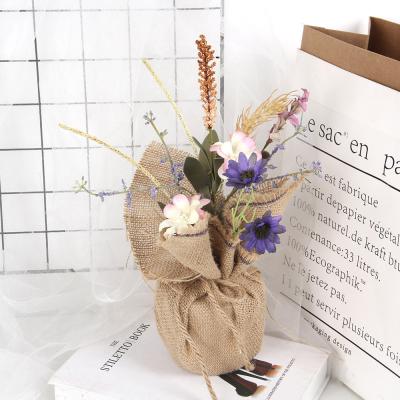 China Silk Wildflowers Field Hotel Office Table Indoor Decoration Artificial Flowers Spray Potted Flower Arrangement for sale