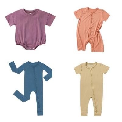 China Wholesale Custom Spandex/bamboo fiber baby sleeving long fiber jumpsuit kids/baby bamboo spandex romper with zipper for sale