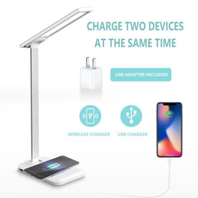 China Eye Protection LED Desk Lamp with Wireless Charger, USB Charging Port, 3 Color Adjustable, Touch Control, Memory Function, White for sale