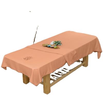 China Soft Plaid Polyester Massage Table Sheet SPA Treatment Cover Set For Relaxation Forepart Hole Sheet Flat Sheet for sale