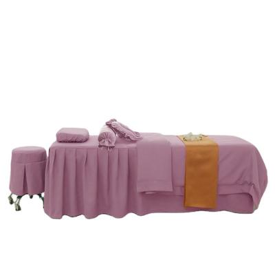 China Super Soft Sustainable Luxury 100% Polyester Massage Bedspread SPA Bedding Set With Headrest Cover Beauty Salon Bedspread for sale