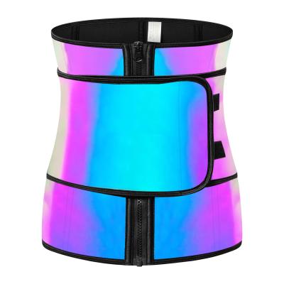 China Wholesale Antibacterial Shiny Waist Trainer Belt Women's Laser Latex Shapertrainer Double Control Waist Corset With A Latex Strap for sale