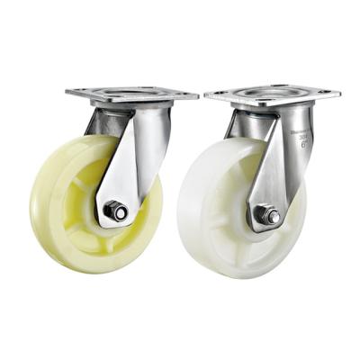 China High Quality PP Material Cream Caster Rust-Resistant Stainless Steel Flat Free Medium Duty Caster Wheels With Butterfly Brake for sale