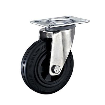 China Freestanding Black Rubber Industrial Top Plate Threaded Caster Stem / Bolt Hole Flat PP Core Rubber Caster for sale