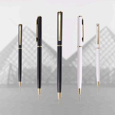 China 2021 Ballpoint Pen Ink Oil-Shaped Gift Promotional Ballpoint Pen, Customized Logo Black White Slim Metal Body Twist Ballpoint Pens for sale