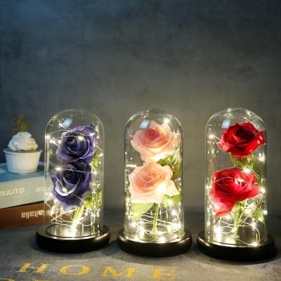 China Artificial Mother's Day Valentine's Day Gifts, Enchanted Gold Rose Flowers In Glass Dome Decorative Gold Foil Rose Led Lamp 24k With Light for sale