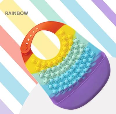 China 2022 Washable Fast Delivery Silicone Rainbow Baby Stir Sensory Push Bubble Waterproof Kids Feeding Bibs Baby Stirrer Bibs for sale