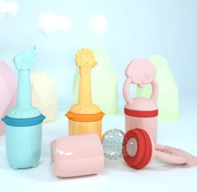 China BPA Free 2021 Newest Design Wholesale Animal Kids Chewing Toys Baby Silicone Food Fruit Nutrition Feeder Pacifier for sale