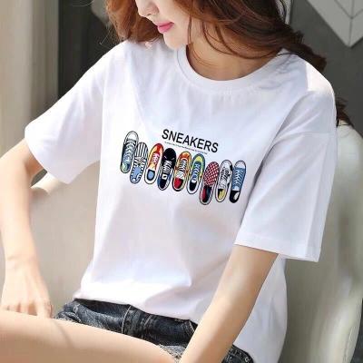 China Others Pure T-shirt Women's Summer Cotton Short Sleeve Dress Korean Women's Letter Loose Based Shirt for sale