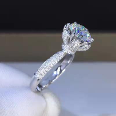 China Fashion Imitation Carat Diamond Adjustable 925 Gold Moissanite Silver Ring for sale