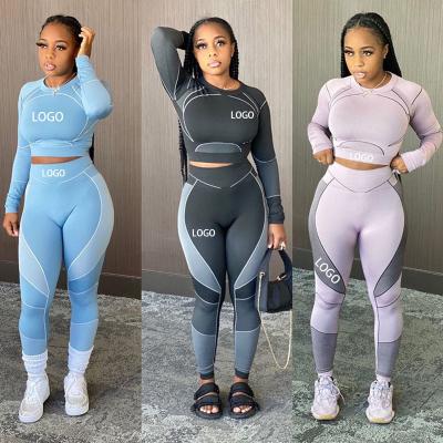 China Gustom Logo Private Label Workout Breathable 2 Piece Active Wear Sets Long Sleeve Gym Fitness Set Women Custom Logo for sale