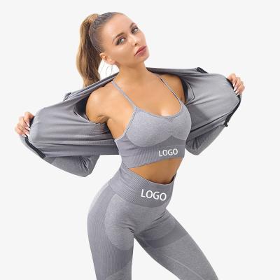 China Women Breathable Breathable 3 Piece Workout Set 2021 Sports Bra High Waist Leggings Activwear Yoga Set for sale