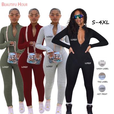 China Custom Women's One Piece Logo Zipper Turtleneck Jump Suit Bodycon Anti-Wrinkle Overalls Rompers for sale