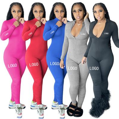 China Fashionable Anti-pilling Women Clothes Bodycon Overalls Long Sleeve Jumpsuit Sexy Zipper One Piece Overalls Women for sale