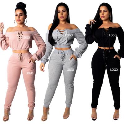 China Logo Hot Sale Autumn Fashion Anti-wrinkle Custom Casual Boutique Long Sleeve Top Pants Teams Women Two-Piece Set Clothing for sale