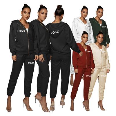 China 2021 breathable women's falls/new winter velvet style fabric fashion sport solid color zipper hooded suit pants two-piece set for sale