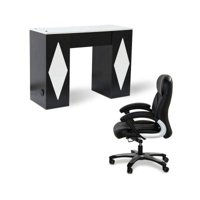 China Cheap Easy Clean European Nail Salon Furniture Modern Beauty Manicure Black Table With Chair With Wheels for sale