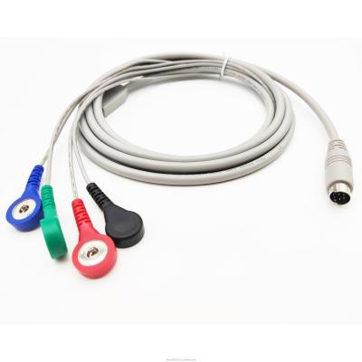 China ECG-kabels 4 Lead 4.0mm ECG Snap tot 6P DIN Plug Medical Cable Assembly Te koop