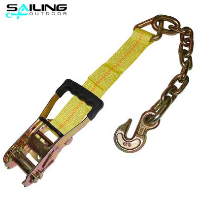 China Polyester 50mm Ratchet Link 5000kg 8m Ergo Down Metal Strap Buckle Cargo Lashing Straps Chain Ratchet Puller 5 Ton for sale