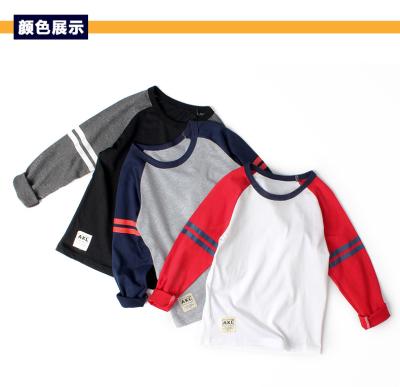 China Autumn new Korean style anti-shrink boy's long-sleeved push-up shirt, children's color draw cartoon hit long-sleeved T-shirt for sale