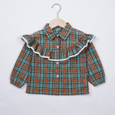 China 2021 new girls' anti-pilling plaid shirt, children's retro long-sleeved blouse for sale