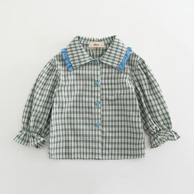 China Anti-pilling 2021 spring and autumn new girls cotton plaid lapel shirt for sale