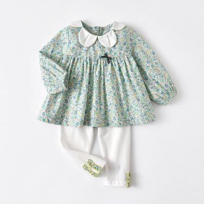 China Autumn New Products Long Sleeve Doll Skirt Floral Dress Collar Doll Sweet Girls Gaiters Two-Piece Set for sale