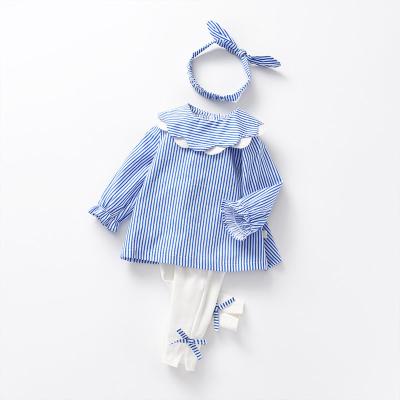 China 2021 new autumn sweet suit children's clothing girls' blue striped long-sleeved shirt bottoming pants outlet clothes for sale