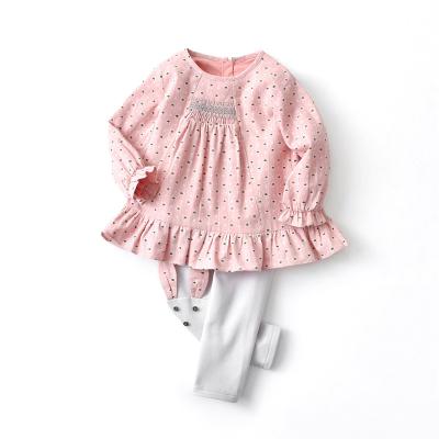 China Sweet 2021 new girls' autumn clothes pink round neck top and bottom pants children's outlet two-piece suit for sale