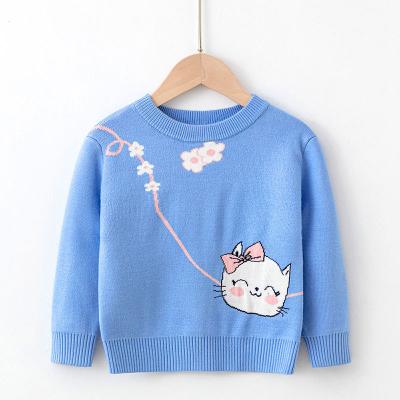 China 2021 new autumn/winter European and American children's sweater cat girl sweater basic anti-shrink sweater for sale