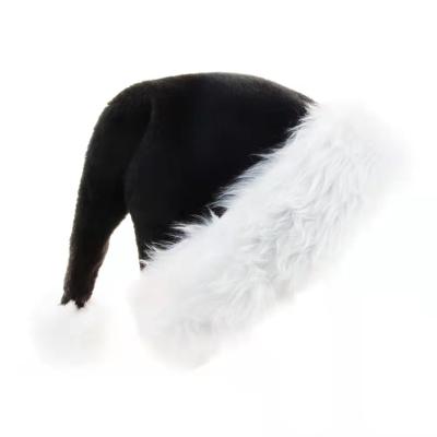 China New Product Picture Black Plush Christmas Hats Christmas Decorations Party Santa Thick Plush Halloween Hat for sale