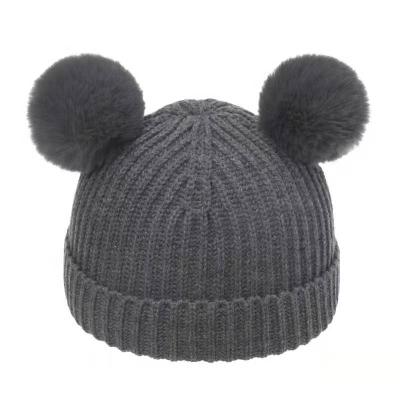 China Cute Toddler Kids Winter COMMON Infant Hat Pure Color Knit Warm Beanie Hat For Baby Boy Girls With Pom Poms for sale