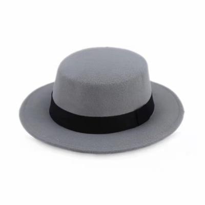 China Image Women Classic Solid Color Felt Female Jazz Bucket Winter Spring Summer Lady Wide Brim Flat Top Felt Hats Hats for sale