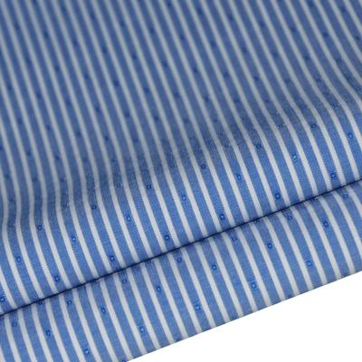 China Shrink-resistant made to order small blue stripe delicate weave woven yarn dyed 100% cotton dobby fabric for sale