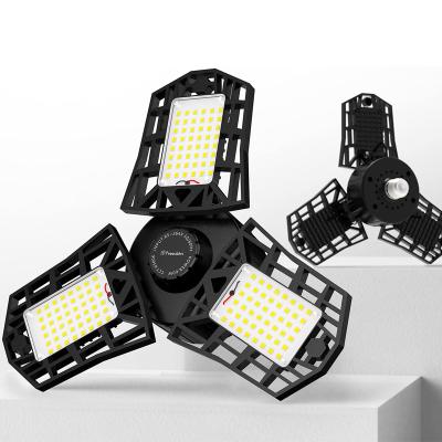 China 60W 6000 Lumens Panels 3 LED Outdoor Mounted Deformable Adjustable Garage Ceiling Light with E26/E27/B22 Medium Base for Attic Basement Garage for sale