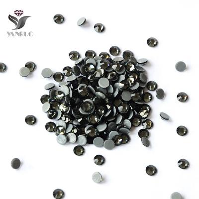 China Flatback Yanruo 2058HF Black Diamond Glass Hotfix Rhinestones SS10 SS20 Hotfix Rhinestones for sale