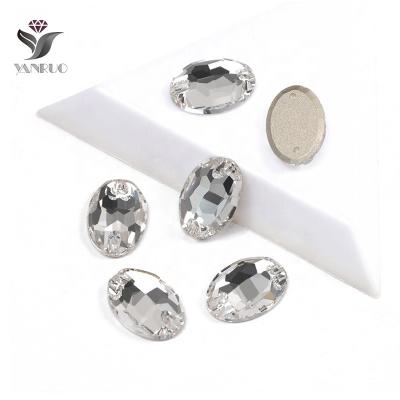 China YANRUO Flatback Clear Oval Stones All Sizes Luminous Rhinestones Sew Flat Back On Glass Rhinestones For Clothes for sale