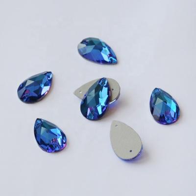 China 2019 Good Quality Flatback Blue Zircon Teardrop Sew On Crystal Rhinestone Polish Rhinestone For Clothes Decoration for sale