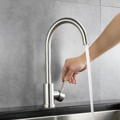 China Thermostatic Faucets Stainless Steel Swivel Mixer Tap High Neck  Kitchen Faucets  Single-Handle standard  Taps in Brushed Nickel Finish for sale