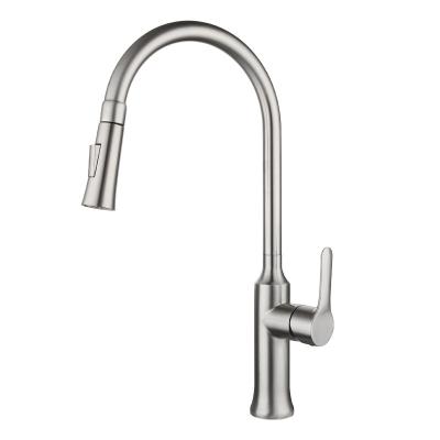 China Thermostatic Faucets 304 Stainless Steel Single Handle Kitchen Faucets Brushed Pull Out Sink Mixer with Hot and Cold Water Pull Down Faucets for sale