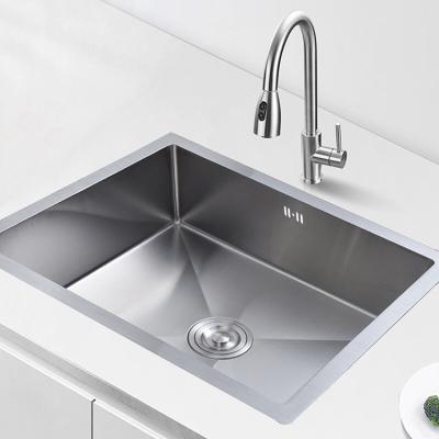 China Without Faucet Top Mounted Brushed Stainless Steel Kitchen Sink Square Handmade Commercial Single Bowl Sink for sale