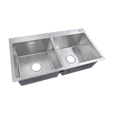 China Without Faucet 8045 Factory Price Handmade Brushed Commercial  Double Bowls Design Stainless Steel Kitchen Sinks for sale