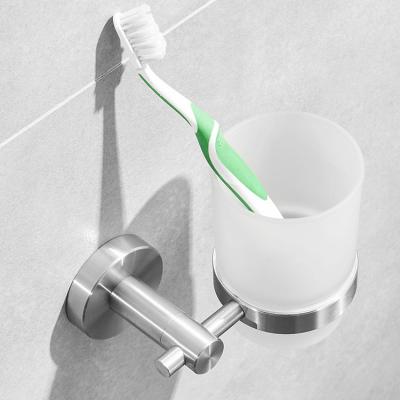 China Modern 2021 New Toothbrush Black Wall Mounted Tumble Bathroom Glass Cup Holder for sale