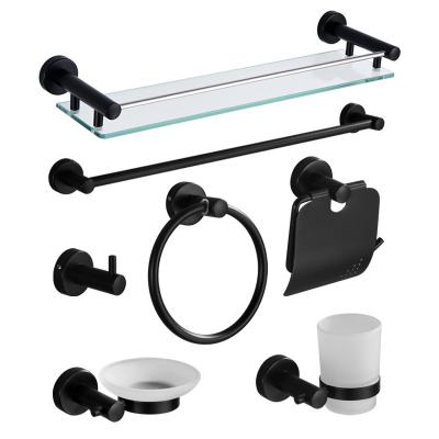 China Modern Hot Sale Economic 7 Pcs Bathroom Accessories Sets Hotel Stainless Steel Black Bathroom Sets Bathroom Accessories Set for sale