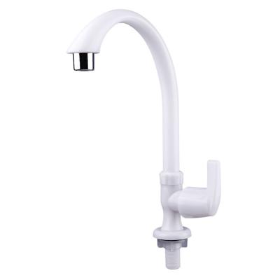 China Traditional White Keran Plastic Long-necked Faucet Single Level Kitchen Deck Mount PVC Water Tap for sale