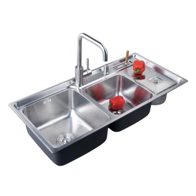 China Without Faucet Washing Sinks Double Bowls Stainless Steel 201 Machine-made Kitchen Sink with Strainer Accessories for Apartment for sale