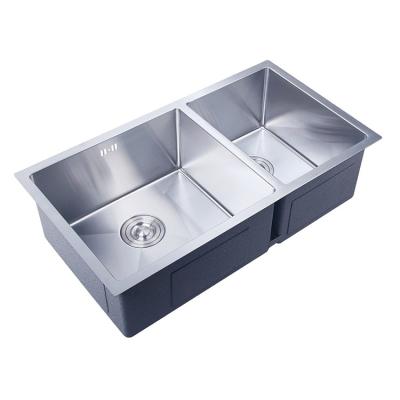 China Without Faucet Noiseproof Hand Made Strong Stainless Steel SUS201 Double Bowl Brushed Kitchen Sink with Black Coating for sale