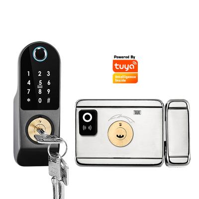 China Rim Lock Smart Card Digital Fingerprint Aluminum Alloy Tuya wifi lock electronic door lock for home security for sale