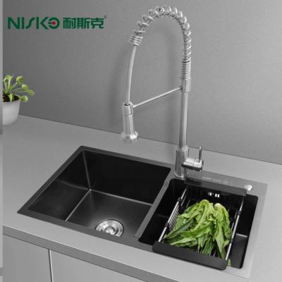 China Without Faucet Black Color Stainless Steel Double Bowl Handmade Apron Front Nano Kitchen Sink for sale